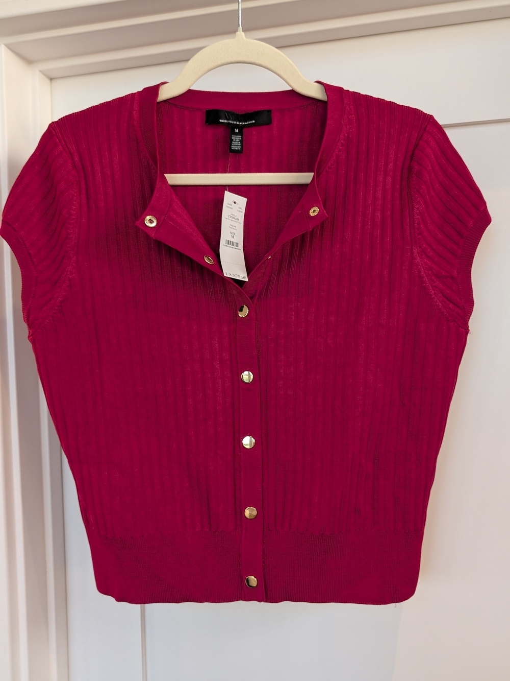 White House Black Market Spacedye Cap Sleeve Cardigan NWT Size M Fuchsia